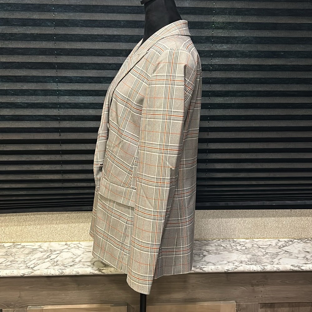 LOFT Women’s Cream Black & Rust Plaid Double Breasted Blazer Size 10 NWT - Picture 2 of 7